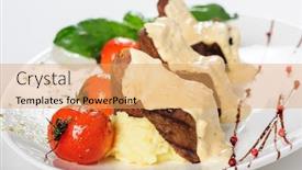  Presentation with sauce - Beautiful PPT theme featuring baked-mutton-meat-with-creamy backdrop and a yellow colored foreground