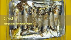  Presentation with sardines - PPT theme enhanced with baked-or-grilled-sardines-fish background and a tawny brown colored foreground