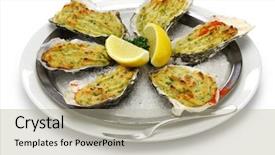  Presentation with shell - Audience pleasing slide set consisting of baked oysters on half shell backdrop and a mint green colored foreground