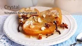  Presentation with syrup - Amazing PPT theme having baked pears with syrup on plate on bright background backdrop and a coral colored foreground