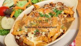  Presentation with penne pasta - Slides consisting of baked penne pasta with bolognese sauce cheese and salad background and a gold colored foreground