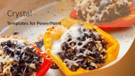  Presentation with peppers - Slide deck featuring baked-peppers-filled-with-minced background and a coral colored foreground