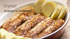  Presentation with cumin cumin cumin - PPT theme featuring baked pork belly on cumin with potato dumlings background and a yellow colored foreground