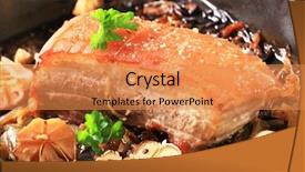  Presentation with garlic - Presentation design consisting of baked pork belly with garlic background and a gold colored foreground