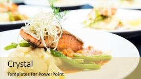  Presentation with salmon - Slide deck enhanced with baked potato and lemon meal background and a yellow colored foreground