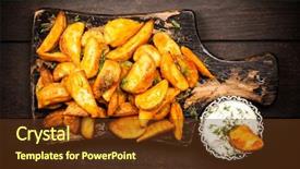  Presentation with french fries - Cool new PPT layouts with baked potato fries on wooden backdrop and a tawny brown colored foreground