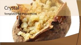  Presentation with ripe golden potato on white - Slide deck with baked potato isolated on white background and a yellow colored foreground