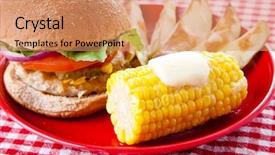  Presentation with grain corn - Cool new PPT theme with baked potato wedges and corn backdrop and a coral colored foreground