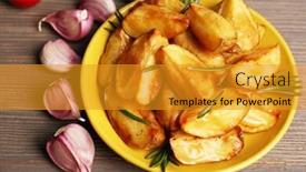  Presentation with wedges - Beautiful PPT layouts featuring baked potato wedges on wooden table closeup backdrop and a gold colored foreground