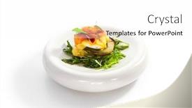  Presentation with salmon dish - Presentation design consisting of baked-potato-with-egg background and a white colored foreground