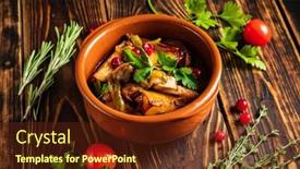  Presentation with ribs - Amazing presentation design having baked-potato-with-pork-ribs backdrop and a tawny brown colored foreground