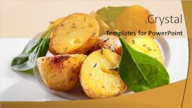  Presentation with food white - Cool new PPT theme with baked-potatoes-with-herbs-dish backdrop and a yellow colored foreground