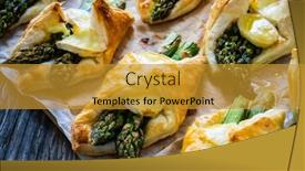  Presentation with puff pastry - PPT theme enhanced with baked-puff-pastry-with-asparagus background and a gold colored foreground