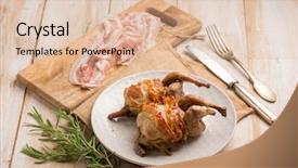  Presentation with quail bird - Theme enhanced with baked quail bacon wrapped background and a lemonade colored foreground