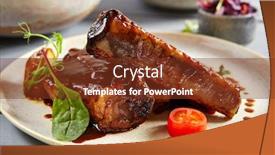  Presentation with snack - Slide deck featuring baked-ribs-with-homemade-potatoes background and a tawny brown colored foreground