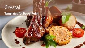  Presentation with snack food - Beautiful PPT layouts featuring baked-ribs-with-homemade-potatoes backdrop and a tawny brown colored foreground