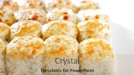  Presentation with japanese food - Cool new PPT theme with baked-rolls-on-white-background backdrop and a coral colored foreground