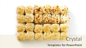  Presentation with japanese food - Amazing PPT theme having baked-rolls-on-white-background backdrop and a yellow colored foreground