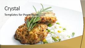  Presentation with burgers - Colorful PPT theme enhanced with baked salmon burgers with vegetables rice backdrop and a cool aqua colored foreground