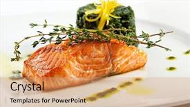  Presentation with spinach - Slides having baked salmon steak with spinach background and a coral colored foreground