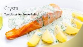  Presentation with salmon - Presentation theme featuring baked-salmon-with-creamy-dill background and a sky blue colored foreground