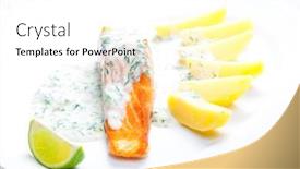  Presentation with salmon - PPT theme having baked-salmon-with-creamy-dill background and a white colored foreground