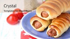  Presentation with table meal plan for osteotphorosis - Slide deck featuring baked sausage rolls on plate on table close-up background and a coral colored foreground