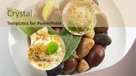  Presentation with sea shell - Amazing PPT theme having baked-scallop-in-scallops-shell backdrop and a coral colored foreground