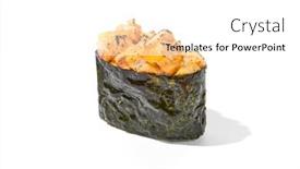  Presentation with simple food - Slide deck having baked-shrimp-gunkan-isolated background and a white colored foreground