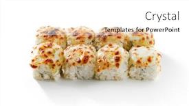  Presentation with japanese food - Colorful theme enhanced with baked-shrimp-rolls-on-white backdrop and a white colored foreground