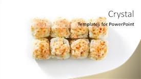  Presentation with japanese food - Beautiful presentation theme featuring baked-shrimp-rolls-on-white backdrop and a white colored foreground