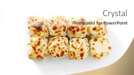  Presentation with japanese food - Audience pleasing PPT theme consisting of baked-shrimp-rolls-on-white backdrop and a white colored foreground