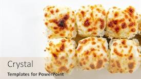  Presentation with japanese food - PPT theme with baked-shrimp-rolls-on-white background and a yellow colored foreground