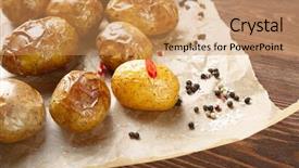  Presentation with parchment - Theme having baked spicy potatoes on parchment background and a coral colored foreground