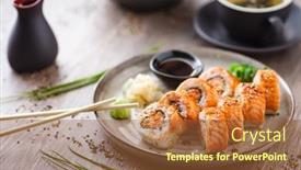  Presentation with salmon spicy - PPT theme with baked-sushi-maki-rolls background and a tawny brown colored foreground