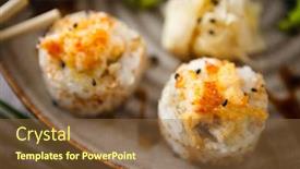  Presentation with modern food - Slide deck featuring baked-sushi-maki-rolls background and a tawny brown colored foreground