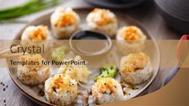  Presentation with food fish - Presentation design consisting of baked-sushi-maki-rolls background and a yellow colored foreground