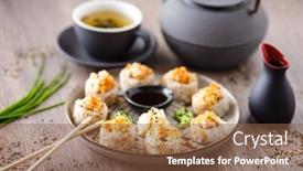  Presentation with modern food - Theme with baked-sushi-maki-rolls background and a tawny brown colored foreground