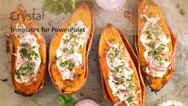  Presentation with sweet potato - Beautiful slides featuring baked-sweet-potato backdrop and a coral colored foreground