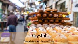  Presentation with sweets - Colorful slide set enhanced with baked sweets at mahane yehuda backdrop and a yellow colored foreground