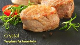  Presentation with tenderloin - Presentation design featuring baked-tenderloin-with-fresh-thyme background and a tawny brown colored foreground