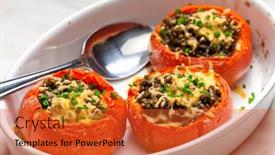  Presentation with lentils - Presentation consisting of baked-tomatoes-filled-with-lentils background and a red colored foreground