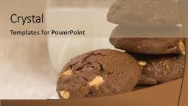  Presentation with chocolate chip cookies - Presentation theme having baked triple chocolate chip cookies background and a coral colored foreground