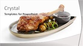  Presentation with culinary - Cool new PPT layouts with baked-turkey-drumstick-side-view backdrop and a white colored foreground