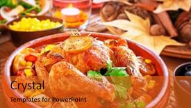  Presentation with thanksgiving dinner - Colorful slide set enhanced with baked vegetables on the centerpiece backdrop and a gold colored foreground