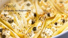  Presentation with feta cheese - Cool new PPT theme with baked-white-peppers-with-feta backdrop and a yellow colored foreground