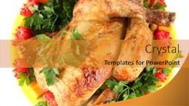  Presentation with green plate - PPT theme enhanced with baked-whole-chicken-with-vegetables background and a  colored foreground