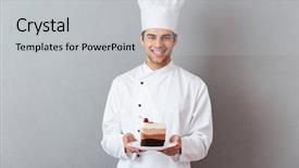  Presentation with chef - Cool new PPT layouts with baker - portrait of a happy male backdrop and a light gray colored foreground