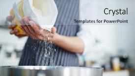  Presentation with hawaiian tuna poke bowl - Slide deck featuring baker adding flour in bowl background and a light blue colored foreground