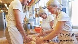  Presentation with team - Presentation theme consisting of baker-apprentices-and-older-colleagues background and a  colored foreground